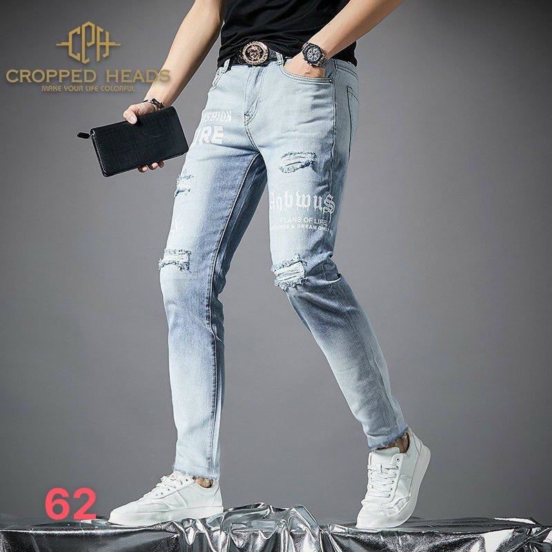 Quần Jean Nam NIJATA Chất Bò  Cao cấp Mềm Mịn woat rách phối chữ MST 62 | BigBuy360 - bigbuy360.vn