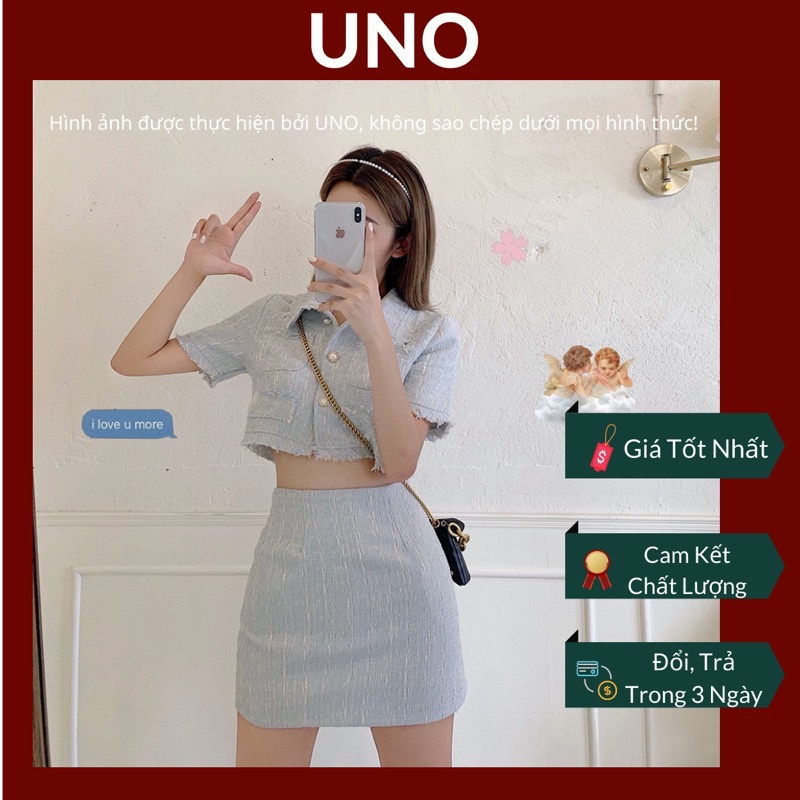 Set váy dạ xanh tay ngắn style Hàn Quốc