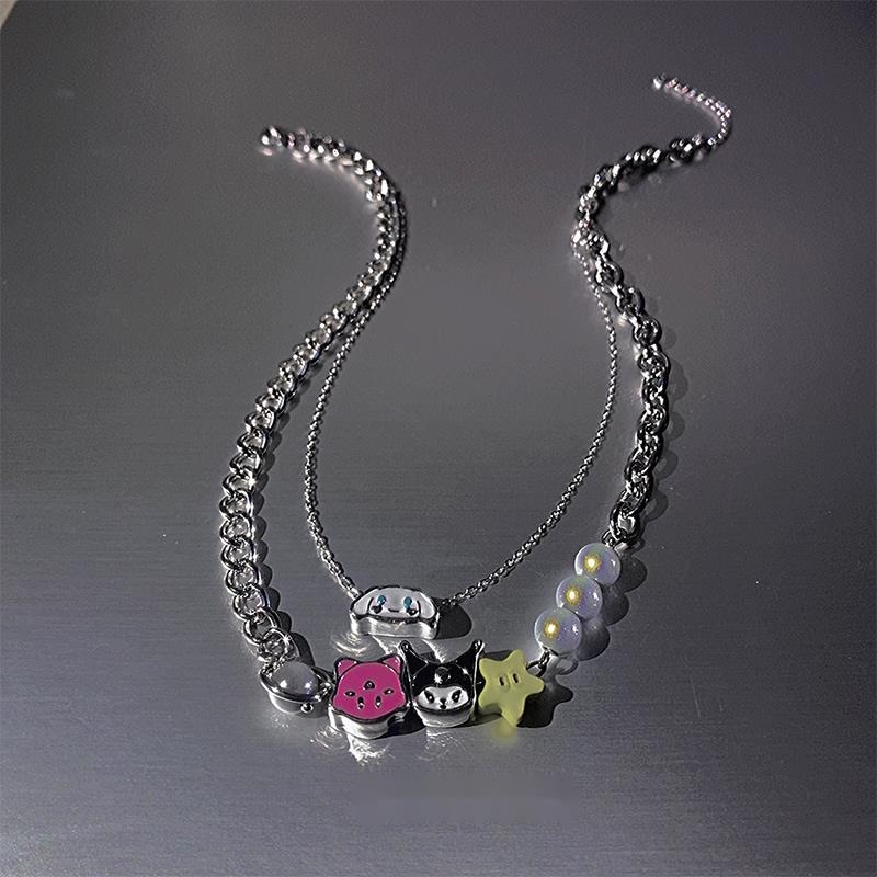 Vòng Cổ Chuỗi Hạt Ngọc Trai Họa Tiết Hoạt Hình Phong Cách hip hop Đường Phố