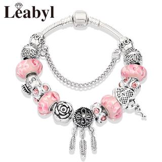 Vòng Tay Chuỗi Hạt Thủy Tinh Màu Hồng Pandora P10899