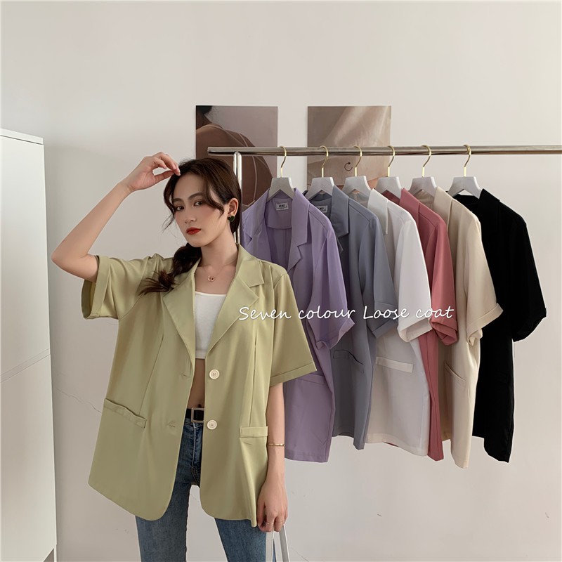 Áo Khoác Blazer Tay Ngắn Màu Trơn Phong Cách Hàn Quốc | BigBuy360 - bigbuy360.vn