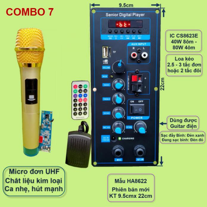 Mạch loa kéo HA8622 xanh guita công suất 40W - 80W kèm mic