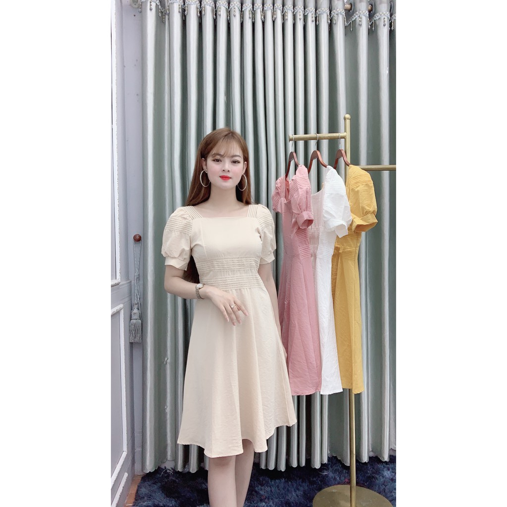 Váy đũi pha ren V12, Đầm Dáng Xoè, Chất Đũi Xước Mềm Mát, Tay Bồng, Mặc Đi Chơi, Đi Tiệc | BigBuy360 - bigbuy360.vn