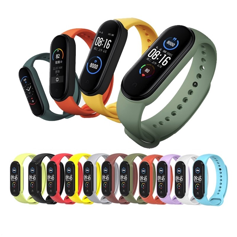 Dây đeo thay thế cho Xiaomi Miband 5 nhựa dẻo TPU Trơn nhiều màu chuanpro9x