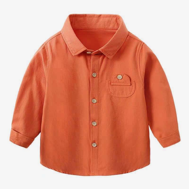 Áo sơ mi trơn dài tay cổ đức nhiều màu cho bé trai cao 80-150cm, nặng 8-35kg