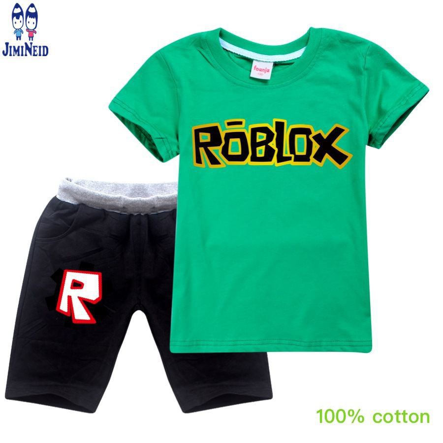 【JD】Korean Cute Cartoon Children Summer Short-sleeved cotton T-shirt + shorts 2-piece set ROBLOX Baby Kids Clothing