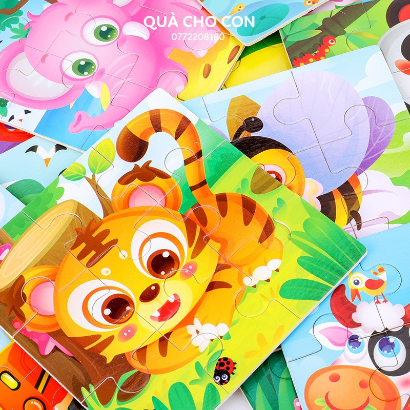 Đồ chơi xếp hình, tranh ghép gỗ 9 mảnh ngộ nghĩnh Loại Dày To kt: 15*15cm