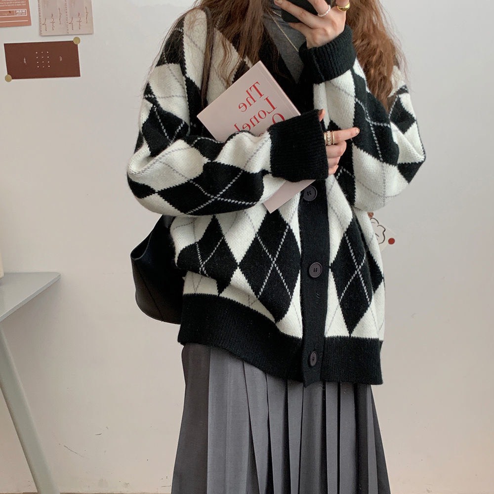  cardigan áo khoác len nữ ulzzang cổ chữ v áo len dáng rộng họa tiết kẻ caro - 108 | WebRaoVat - webraovat.net.vn