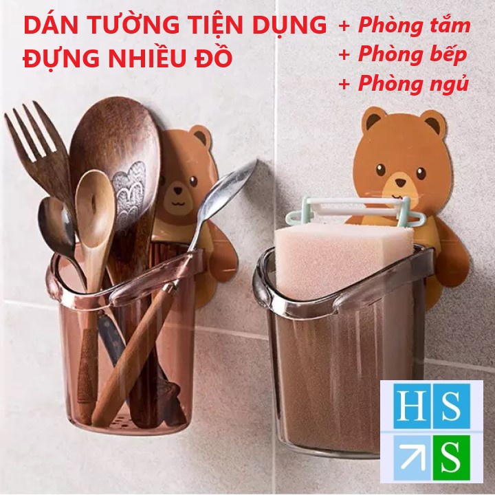 CỐC GẤU dán tường đựng bàn chải kem đánh răng không phải khoan đục tường trang trí phòng tắm đẹp mắt - HS Shop Đà Nẵng