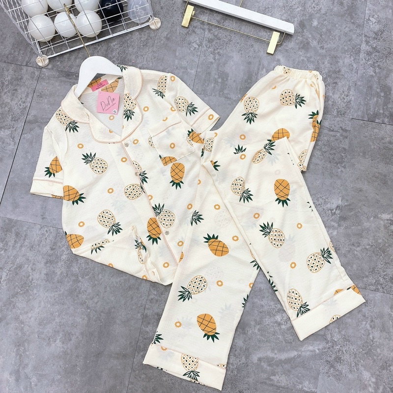 Bộ pijama hoạ tiết chất đũi xốp mặc nhà siêu hot đồ ngủ nữ xinh