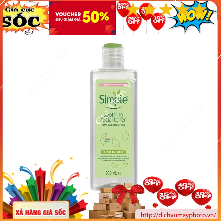Nước Hoa Hồng Simple Soothing Facial Toner Dung Tích 200ml Không Chứa Cồn, Cân Bằng Độ Ẩm Cho Da kholinhkienmayin
