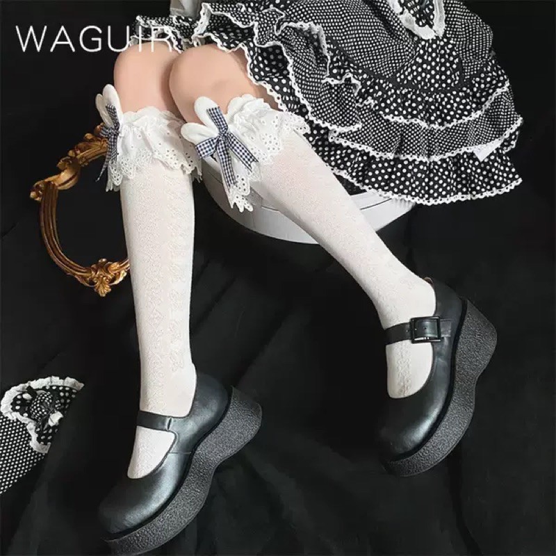 [Order] YASLC0039-Tất lolita Waguir tai thỏ đính nơ kẻ