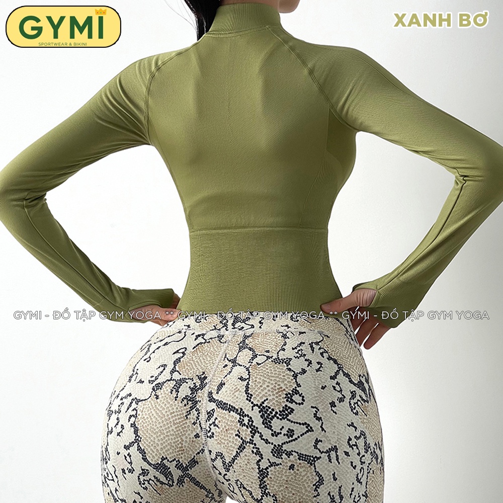 Áo khoác tập gym yoga nữ GYMI AK01 dáng croptop thể thao chất vải dệt dày dặn thoáng khí chống nắng