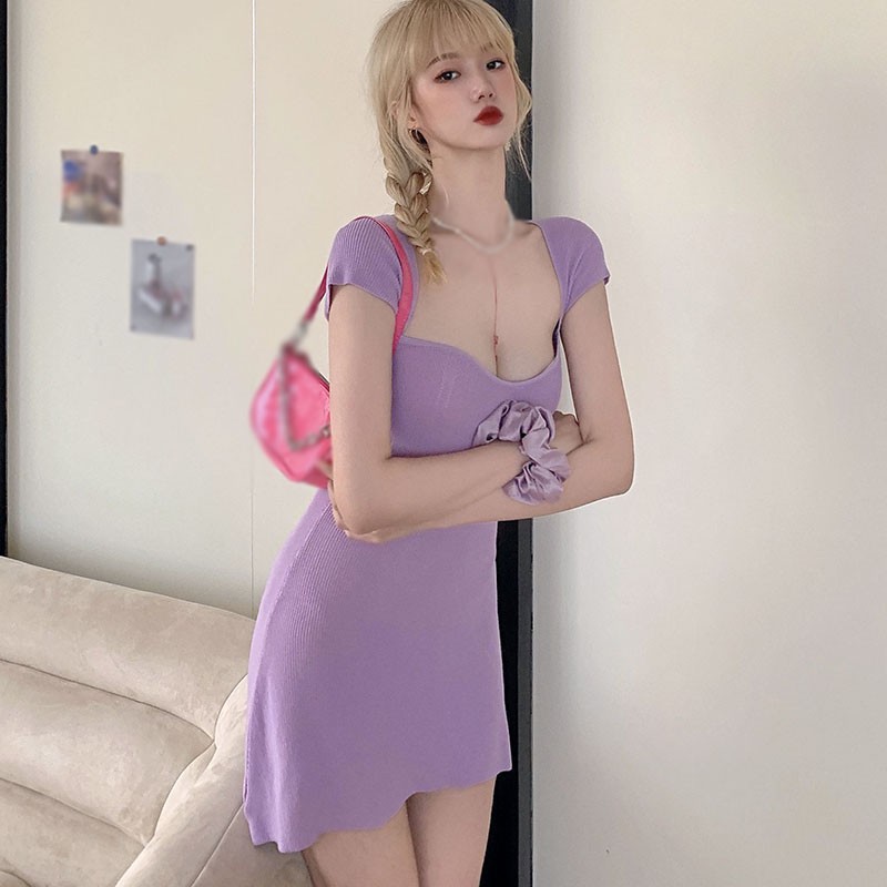 Đầm màu trơn ôm dáng tay ngắn gợi cảm thời trang cho nữ