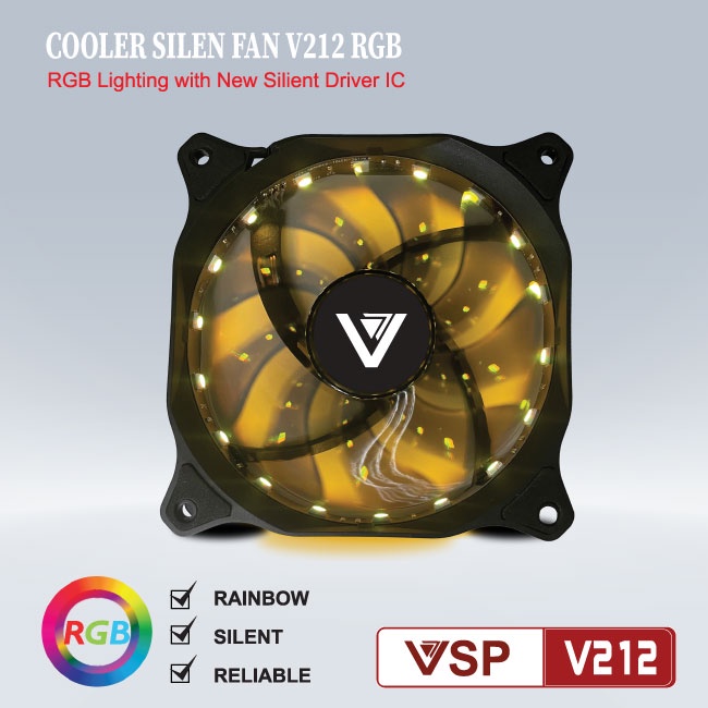 Fan Case 12cm VSP V212 LED RGB tự đổi màu (không đồng bộ Hub) - Chính hãng VSP