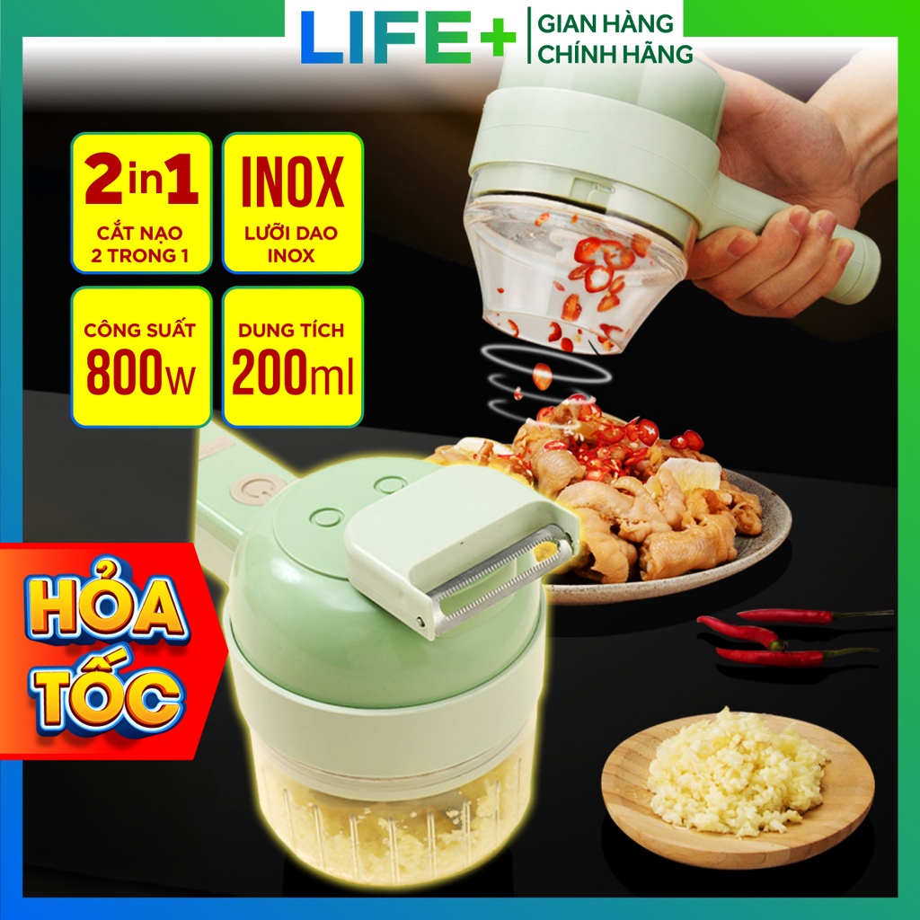 Máy xay tỏi ớt kiêm máy thái hành củ đa năng 3 trong 1 có tay cầm tiện lợi ( Tặng kèm dây sạc-Bảo hành 6 tháng )