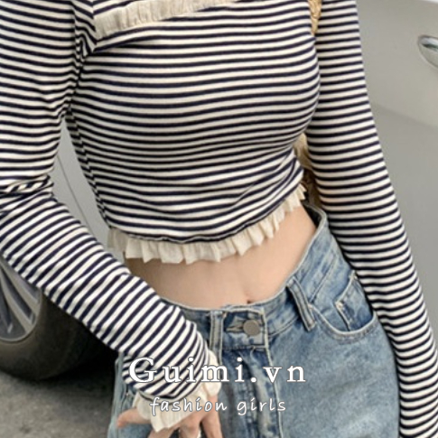 Áo Thun Tay Dài Trễ Vai Họa Tiết Kẻ Sọc Thiết Kế Mới Thời Trang Mùa Thu Quyến Rũ Cho Nữ