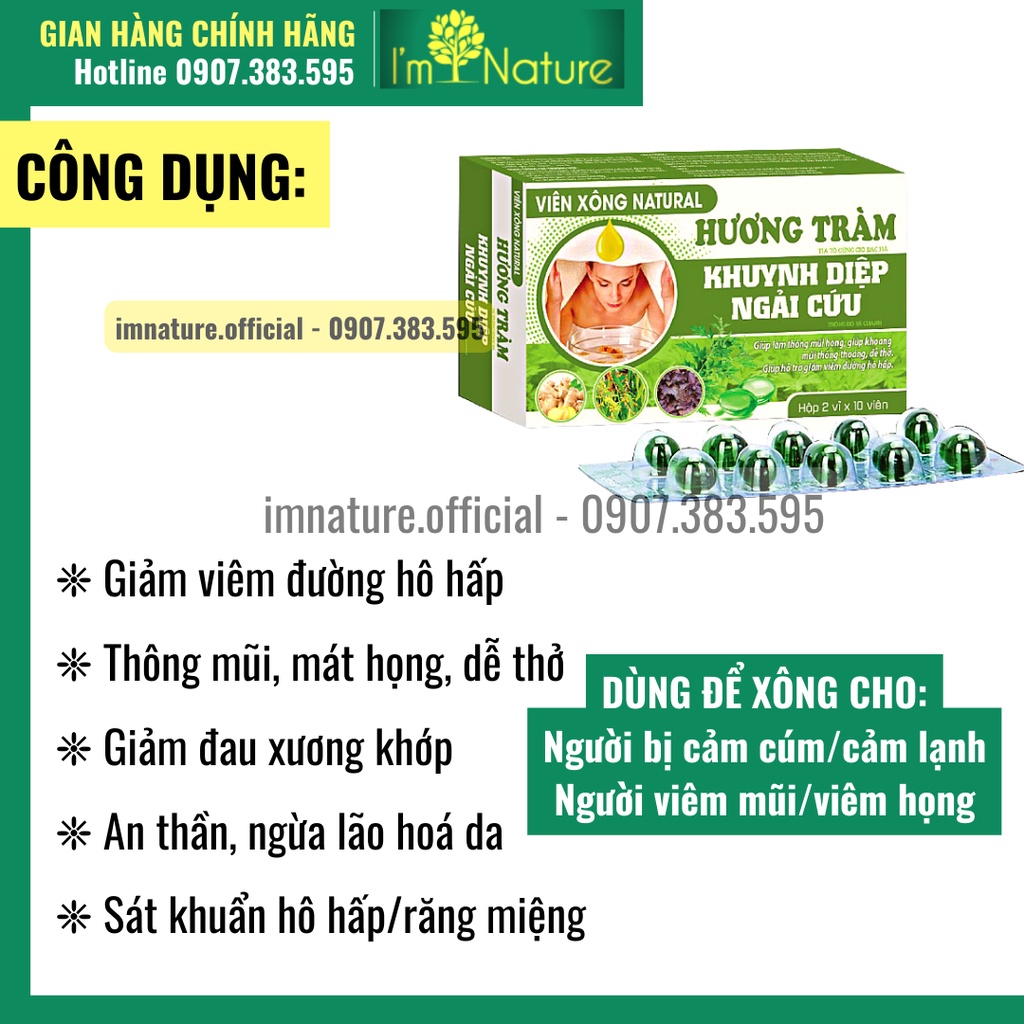 Viên Xông Hương Tràm Báo Gấm - Tinh Dầu Thảo Dược Xông Giải Cảm (20 Viên/ Hộp)