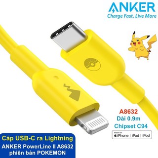 Cáp sạc nhanh Anker Pokémon Powerline II USB-C to Lighting Chuẩn MFI Công nghệ PD 18W - A8632 - Hàng Chính Hãng