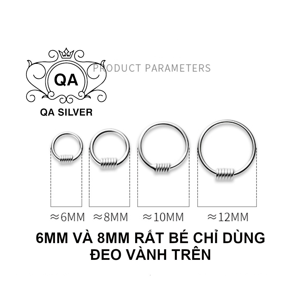 Khuyên tai bạc 925 lò xo bông tròn nam nữ vòng cuộn S925 WIRE Silver Earrings QA SILVER EA200403