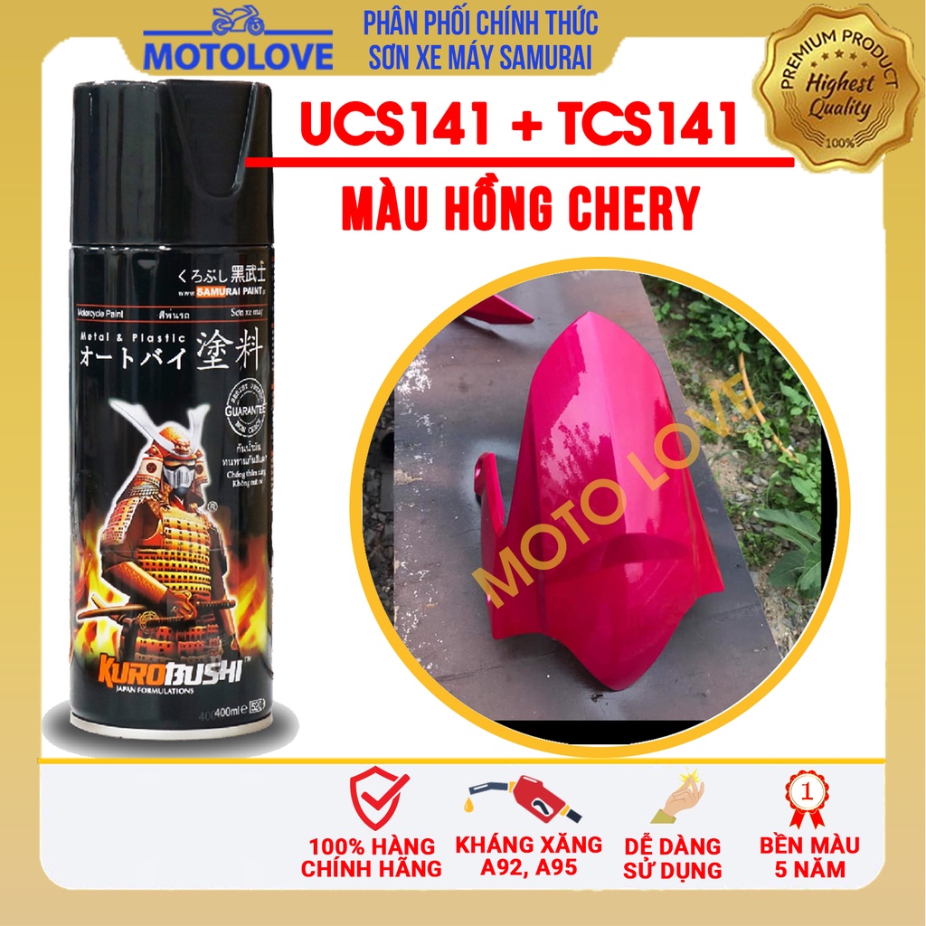 Combo sơn samurai màu hồng cherry UC + TCS14 loại 2K chuẩn quy trình độ bền 5 năm gồm 2K04 - UCS141 - TC141-2k01