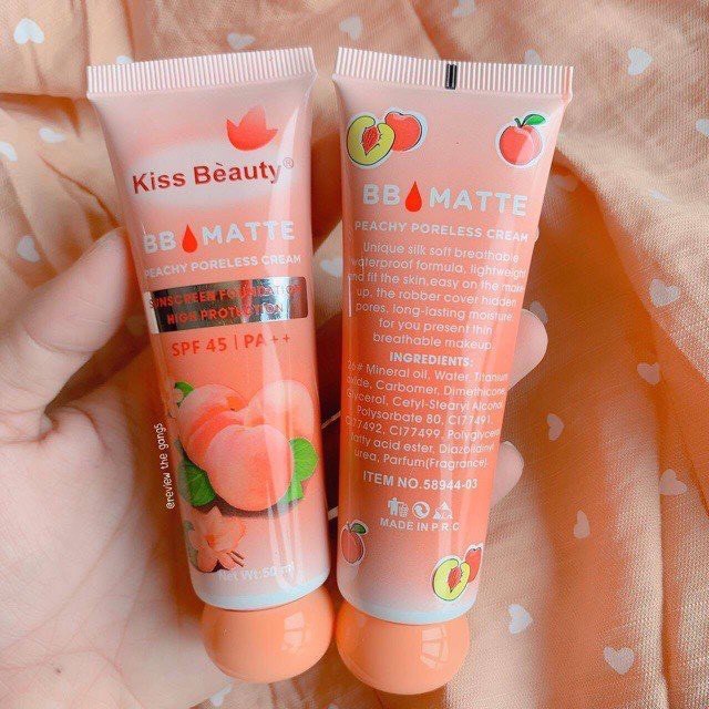 Kem nền BB Matte đào 2in1 Kiss Beauty (chống nắng SPF45 và che khuyết điểm) SiêuThích | BigBuy360 - bigbuy360.vn