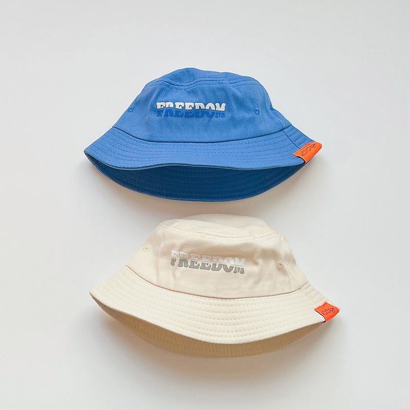 COD Kids Fisherman Hat Letter Printing Solid Color Boys and Girls Baby Bucket Hat