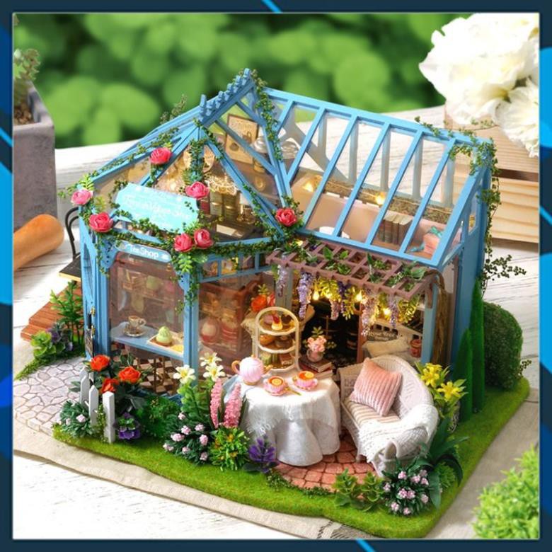 Mô hình nhà búp bê gỗ DIY Mô hình nhà búp bê lắp ghép DIY Garden Tea House Toy World