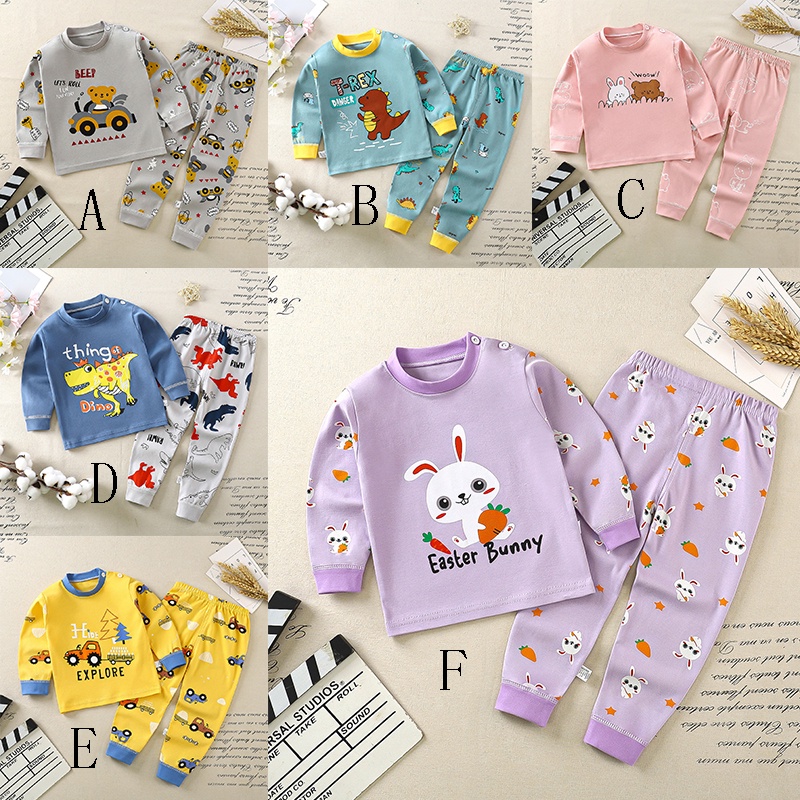 Bộ đồ ngủ SANITKUN tay dài vải cotton thoáng khí in hoạt hình thời trang mùa thu xinh xắn cho bé