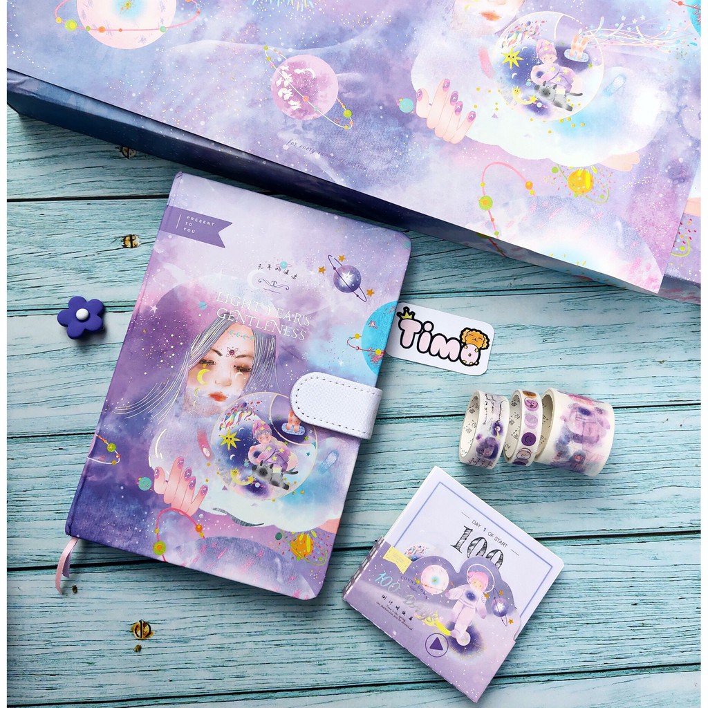 Hộp Quà Tặng Washi tape kèm sổ sticker kẹp giấy và giấy note xinh Decor Bullet Journal Takenote 17 mẫu WS15