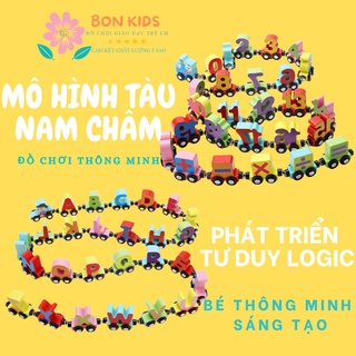 Đồ chơi đoàn tàu chữ cái nam châm/đoàn tàu chữ số nam châm bằng gỗ - Đồ chơi giáo dục thông minh cho bé