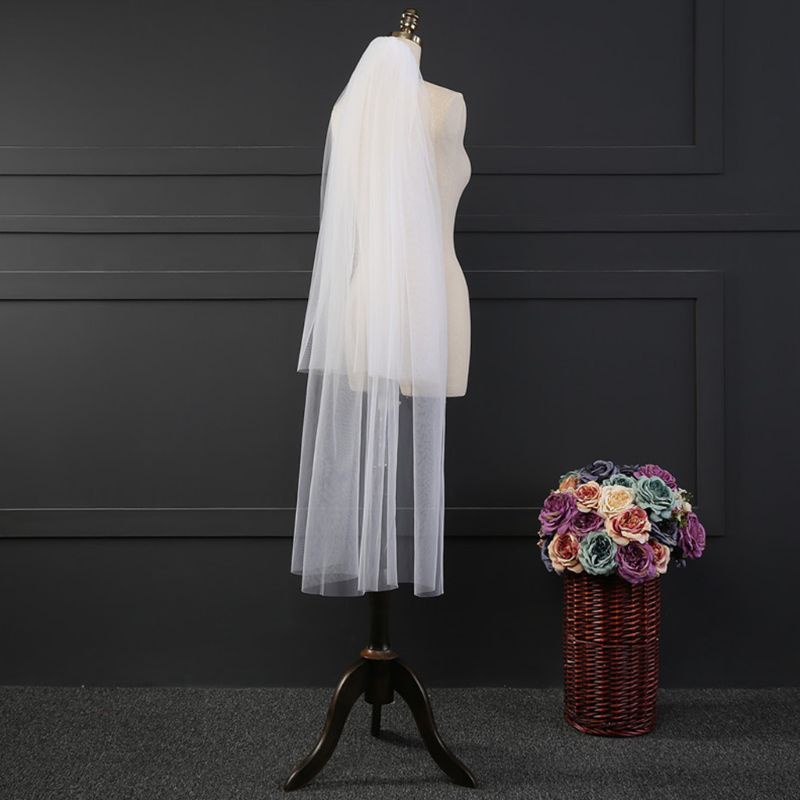 Mạng Che Mặt 2 Lớp Dài Đến Đầu Gối Màu Sắc Trơn Đơn Giản Dành Cho Cô Dâu