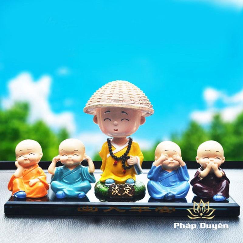 Tượng phong thủy 5 Chú Tiểu, [Có Đế Bằng Thuỷ Tinh]