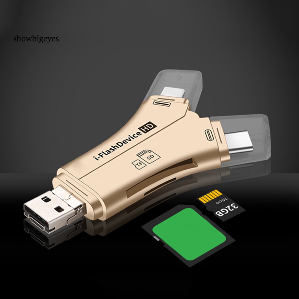 Đầu đọc thẻ đa năng 4 trong 1 3.0 OTG TF SD thích hợp cho PC iPhone Android Type C
