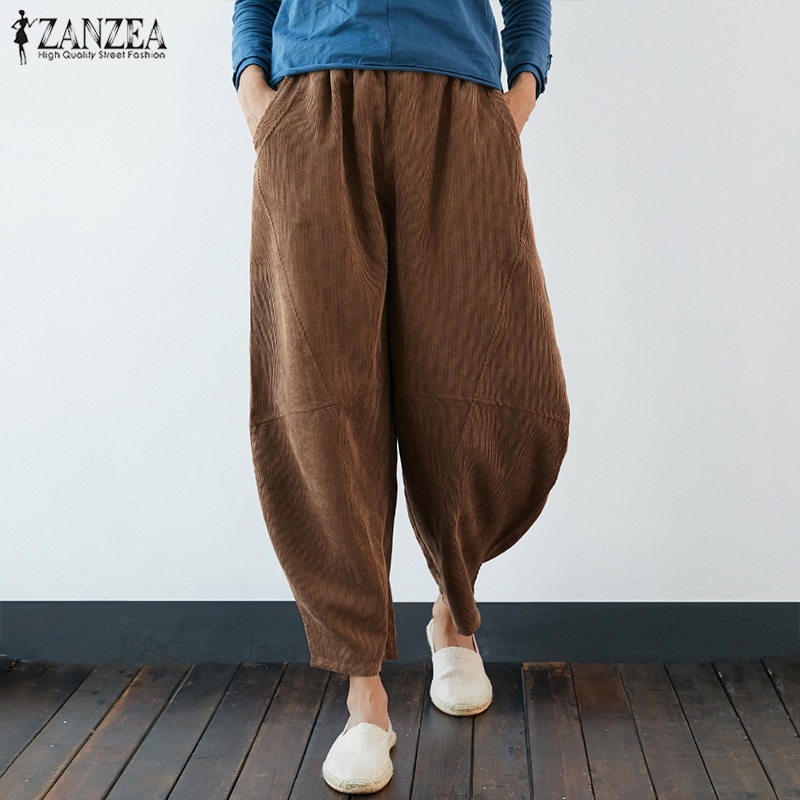 Quần Dài ZANZEA Dáng Rộng Phối Túi Thiết Kế Đơn Giản Phong Cách Vintage