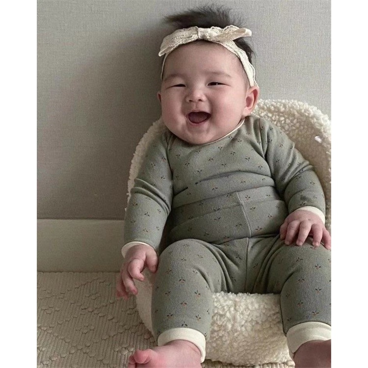 Bộ quần áo thu đông cottton hoa nhí phối màu cho bé 5-13kg