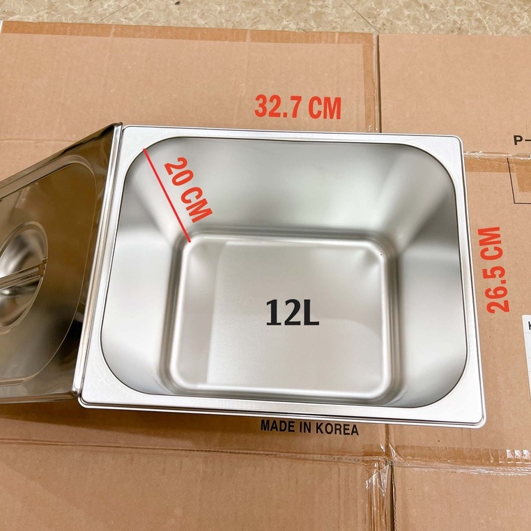 Khay đựng thạch trà sữa inox 304 GN 1/2 sâu 20cm có nắp