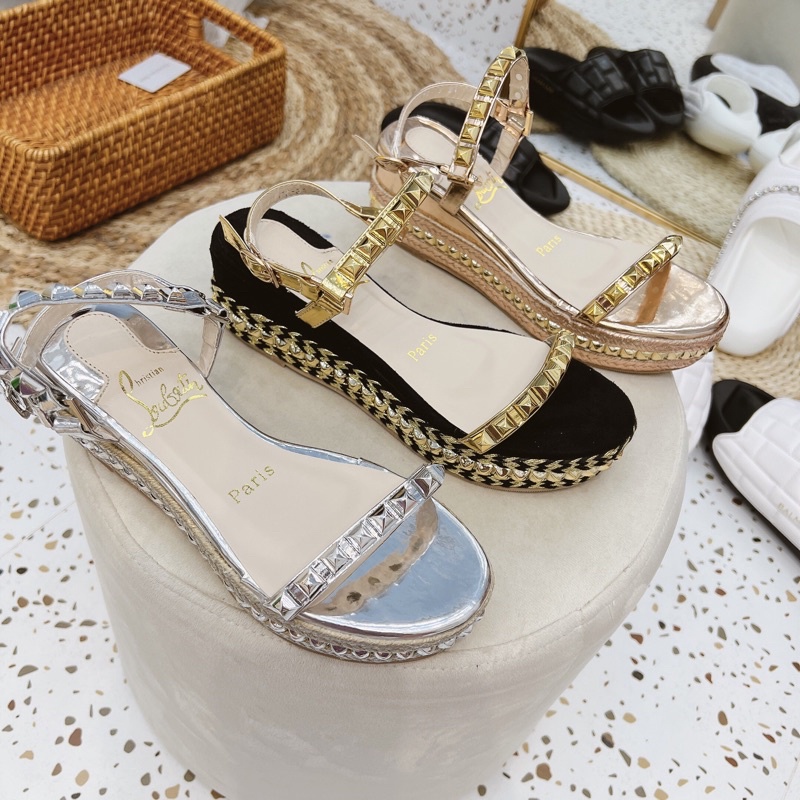 Sandal xuồng viền cói tán đinh lou•bou•tin super fullbox