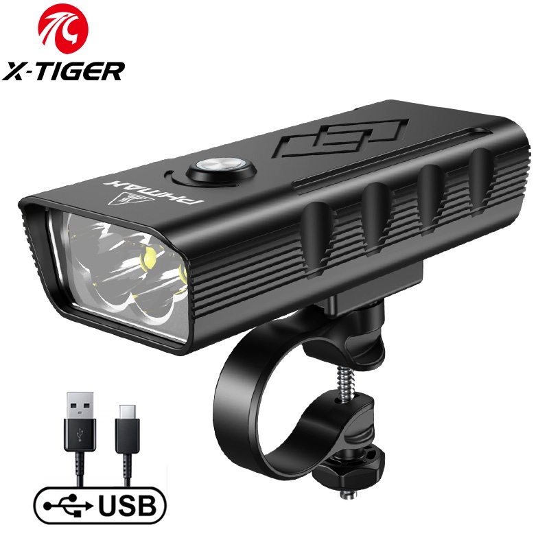 Đèn flash gắn phía trước X-TIGER 1500Lumen bằng nhôm có thể sạc lại chống nước mưa cho xe đạp