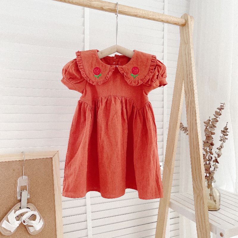 ✓8-22kg✓ Váy cổ sen thêu dáng basic mozi kids cho bé yêu