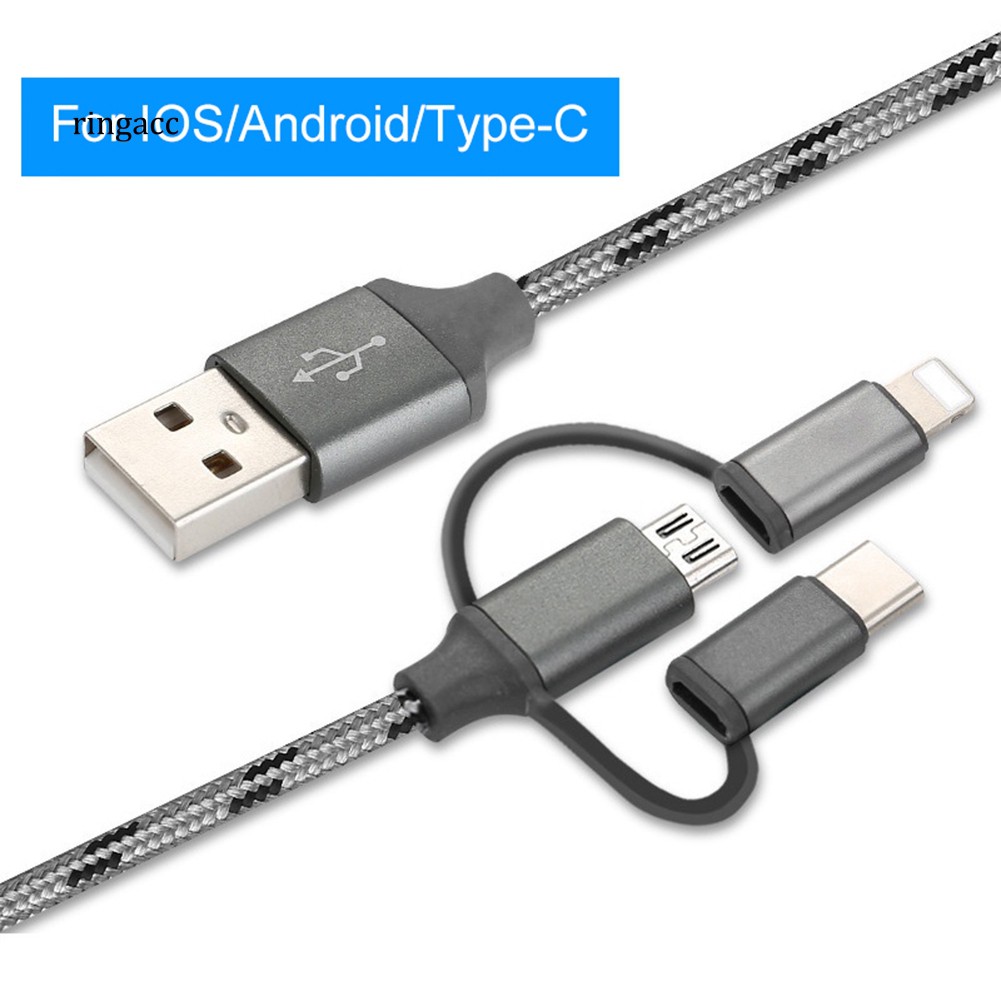 【RAC】Universal Fast Charging Data Sync 3 in 1 USB Cable for Type-C Android iPhone