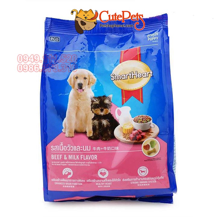 Thức ăn chó con Smart Heart Puppy vị thịt bò và sữa tải 8kg