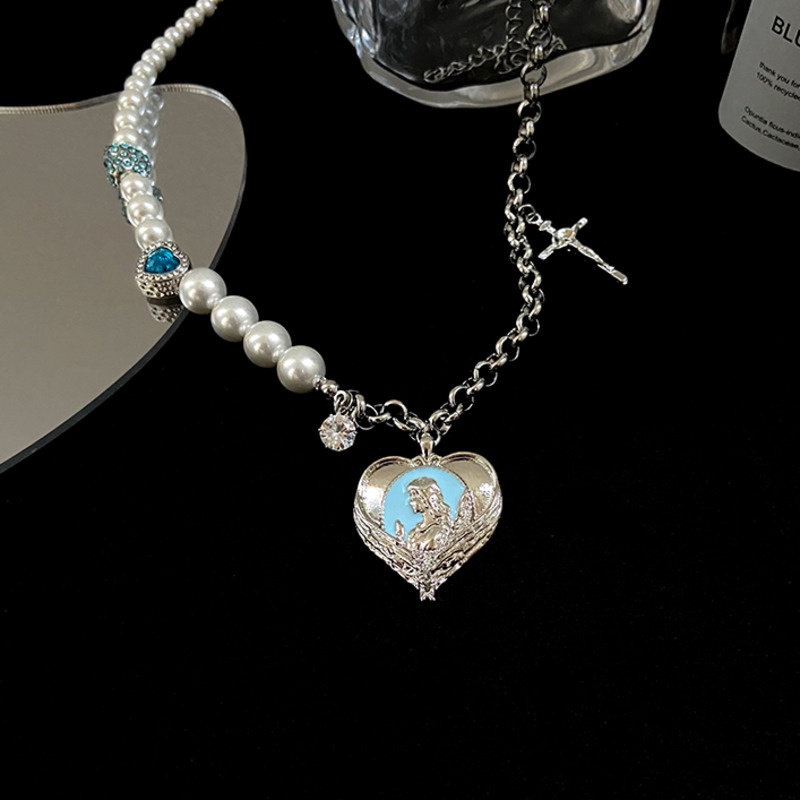 Dây chuyền chuỗi hạt ngọc trai giả phối thánh giá phong cách vintage 19A1065