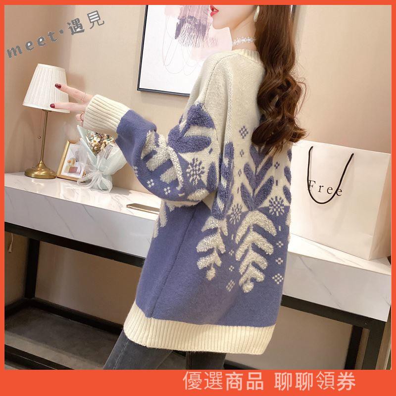 Áo Khoác Sweater Chui Đầu In Hình Hoa Tuyết Lá Kiểu Giáng Sinh Dễ Thương Cho Nữ