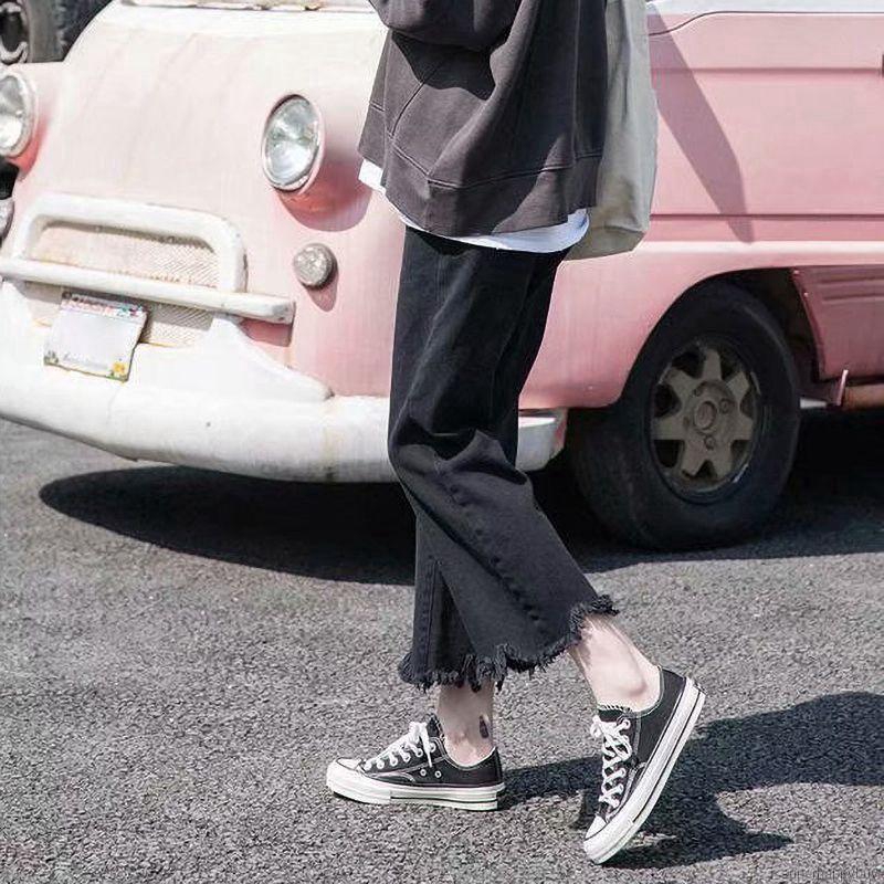 Quần jean ống rộng màu trơn thời trang nữ