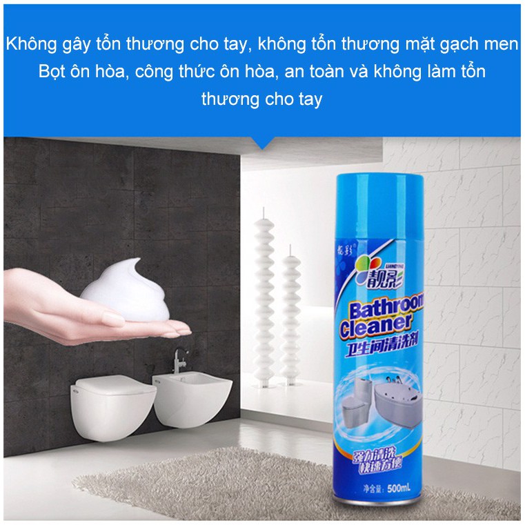 Bình Xịt Bọt Tuyết Cầm Tay Giúp Tẩy Rửa Nhà Vệ Sinh Bathroom Cleaner 500ml Màu Xanh HDStore