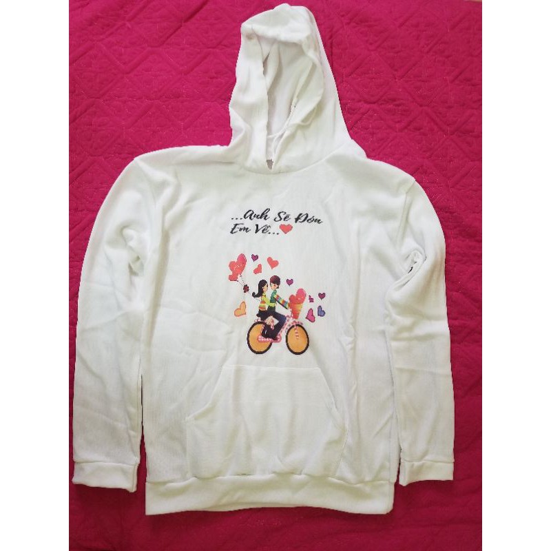 Áo nỉ đôi có mũ anh sẽ đón e về, áo cặp vải đẹp hình in rõ nét.Áo đôi nam nữ tình yêu đẹp giá rẻ