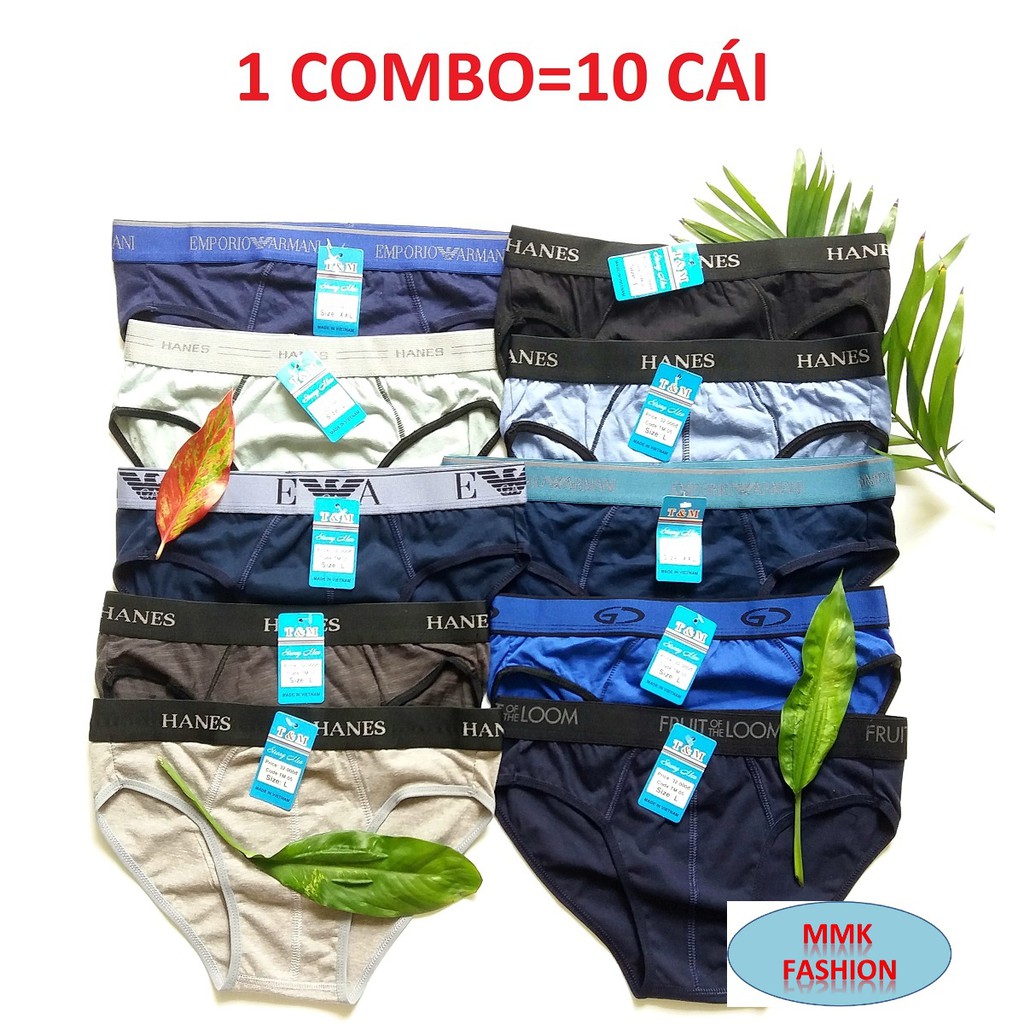 Combo 10 quần lót nam, quần sịp nam, vải cotton 2 chiều - nhiều mẫu lưng khác nhau, hàng vn