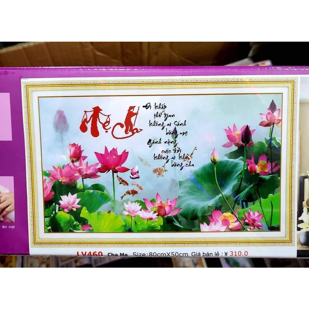 Tranh gắn đá cha mẹ KT:80x50cm,tranh đính đá chưa làm.