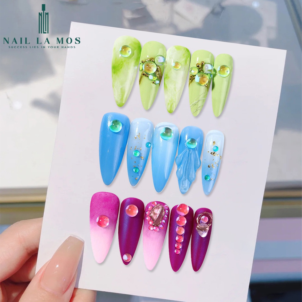 Đá nails cao cấp trang trí móng - Khay đá giọt sương chân bằng mix size 6 màu rất sáng